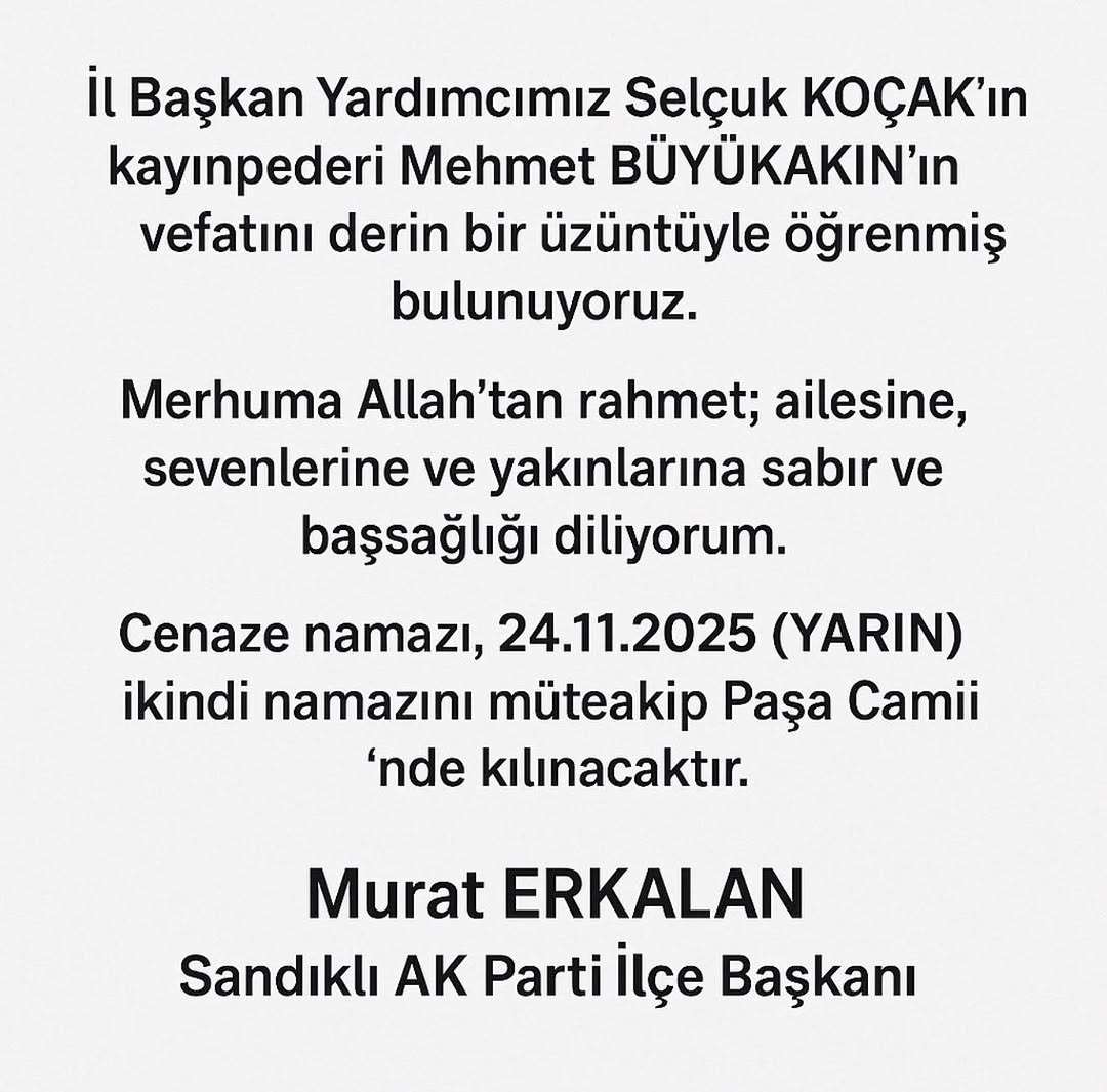 Sandıklı AK Parti İlçe Başkanlığı'ndan Başsağlığı Mesajı
